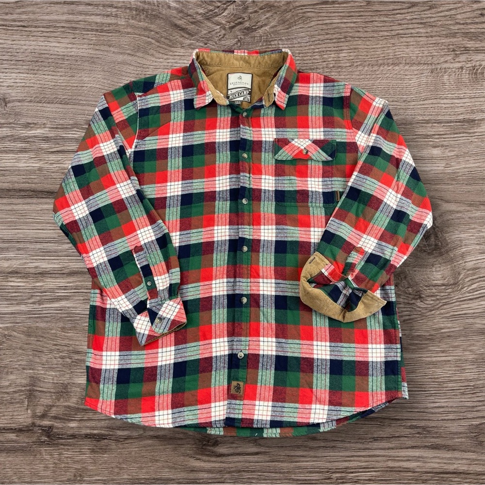 Legendary Whitetails Buck Camp Flannel Shirt Mens 2XL Tall Hiking Camping Casual